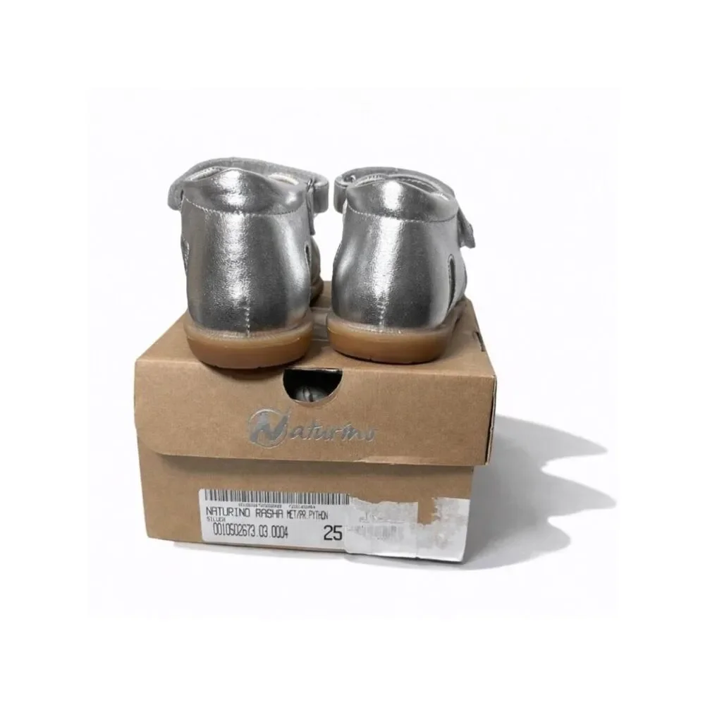 Toddler Girls Silver Leather Sandals EU 25 Metallic Python Dress Shoes US 8